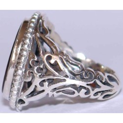 Iran Islam Quranic Ayat "Verily in the remembrance of Allah do hearts find rest" Engraved on Agate Sterling Silver Ring