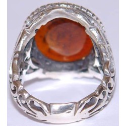 Iran Islam Quranic Ayat "Verily in the remembrance of Allah do hearts find rest" Engraved on Agate Sterling Silver Ring