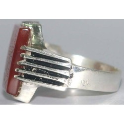 Iran Islam Shia shahada Shahadatain Engraved on Natural Agate Aqeeq Aqiq Akeek Sterling Silver 925 Ring