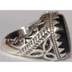 Iran Islam Shia RABBI NAJJINI BI MOHAMMAD WA ALI on Natural Black Agate Onyx Sterling Silver 925 Ring