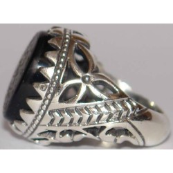 Iran Islam Shia RABBI NAJJINI BI MOHAMMAD WA ALI on Natural Black Agate Onyx Sterling Silver 925 Ring