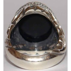 Iran Islam Shia RABBI NAJJINI BI MOHAMMAD WA ALI on Natural Black Agate Onyx Sterling Silver 925 Ring