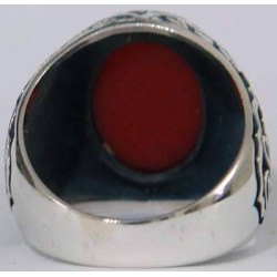 Iran Islam Shia Imam Ali Name on Rings Sides with Natural Agate Aqeeq Aqiq Sterling Silver 925 Ring