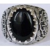 Iran Islam Shia Imam Ali Name on Rings Sides with Natural Onyx Black Agate Aqeeq Sterling Silver 925 Ring