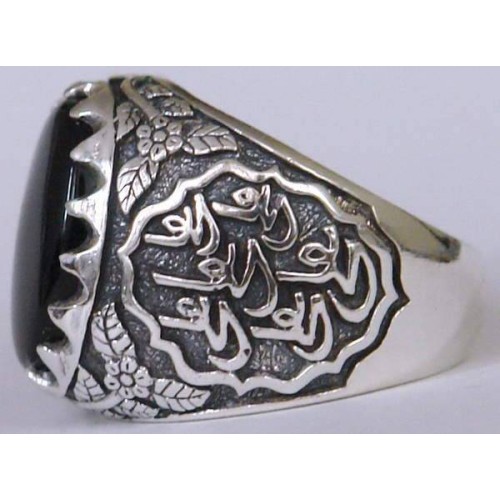 Iran Islam Shia Imam Ali Name on Rings Sides with Natural Onyx Black Agate Aqeeq Sterling Silver 925 Ring Iran Islam Shia Imam Ali Name on Rings Sides with Natural Onyx Black Agate Aqeeq Sterling Silver 925 Ring