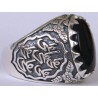 Iran Islam Shia Imam Ali Name on Rings Sides with Natural Onyx Black Agate Aqeeq Sterling Silver 925 Ring