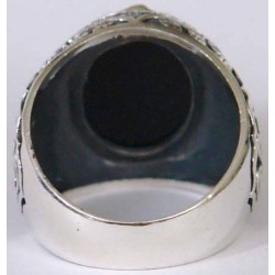Iran Islam Shia Imam Ali Name on Rings Sides with Natural Onyx Black Agate Aqeeq Sterling Silver 925 Ring