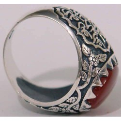 Iran Islam Shia Imam Ali Name on Rings Sides with Natural Agate Aqeeq Aqiq Sterling Silver 925 Ring