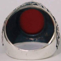 Iran Islam Shia Imam Ali Name on Rings Sides with Natural Agate Aqeeq Aqiq Sterling Silver 925 Ring