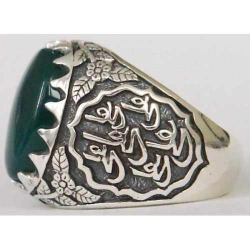 Iran Islam Shia Imam Ali Name on Rings Sides with Natural Chrysoprase Green Agate Aqeeq Sterling Silver 925 Ring Iran Islam Shia Imam Ali Name on Rings Sides with Natural Chrysoprase Green Agate Aqeeq Sterling Silver 925 Ring