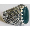 Iran Islam Shia Imam Ali Name on Rings Sides with Natural Chrysoprase Green Agate Aqeeq Sterling Silver 925 Ring