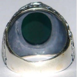 Iran Islam Shia Imam Ali Name on Rings Sides with Natural Chrysoprase Green Agate Aqeeq Sterling Silver 925 Ring
