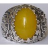 Iran Islam Shia Imam Ali Name on Rings Sides with Natural Yellow Agate Aqeeq Sterling Silver 925 Ring