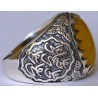 Iran Islam Shia Imam Ali Name on Rings Sides with Natural Yellow Agate Aqeeq Sterling Silver 925 Ring