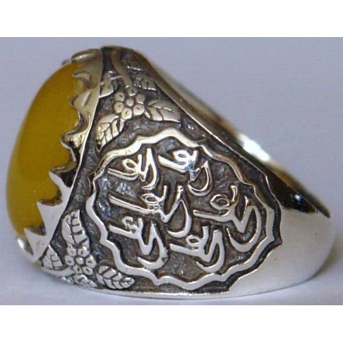 Iran Islam Shia Imam Ali Name on Rings Sides with Natural Yellow Agate Aqeeq Sterling Silver 925 Ring Iran Islam Shia Imam Ali Name on Rings Sides with Natural Yellow Agate Aqeeq Sterling Silver 925 Ring
