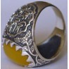 Iran Islam Shia Imam Ali Name on Rings Sides with Natural Yellow Agate Aqeeq Sterling Silver 925 Ring