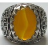 Iran Islam Shia Imam Ali Name on Rings Sides with Natural Yellow Agate Aqeeq Sterling Silver 925 Ring
