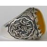 Iran Islam Shia Imam Ali Name on Rings Sides with Natural Yellow Agate Aqeeq Sterling Silver 925 Ring