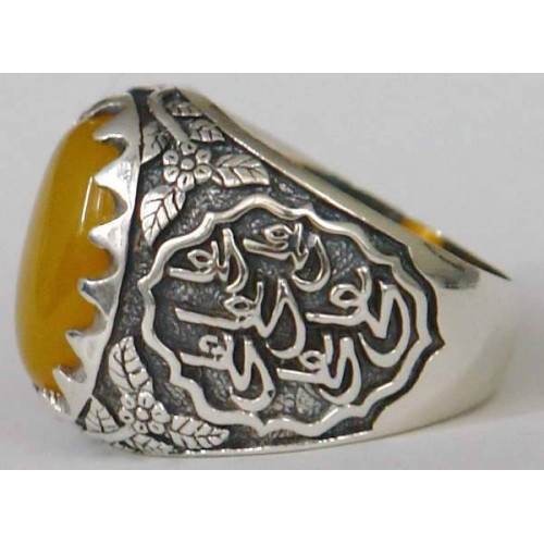 Iran Islam Shia Imam Ali Name on Rings Sides with Natural Yellow Agate Aqeeq Sterling Silver 925 Ring Iran Islam Shia Imam Ali Name on Rings Sides with Natural Yellow Agate Aqeeq Sterling Silver 925 Ring