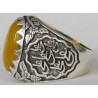 Iran Islam Shia Imam Ali Name on Rings Sides with Natural Yellow Agate Aqeeq Sterling Silver 925 Ring