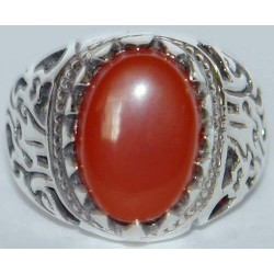 Iran Islamic Hadith Imam "Ali Stands with Truth" on Both Ring Sides Natural Agate Sterling Silver 925 Ring