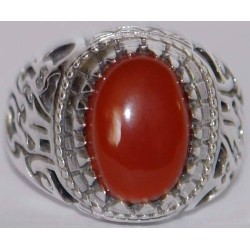 Iran Islamic Hadith Imam "Ali Stands with Truth" on Both Ring Sides Natural Agate Sterling Silver 925 Ring