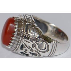 Iran Islamic Hadith Imam "Ali Stands with Truth" on Both Ring Sides Natural Agate Sterling Silver 925 Ring