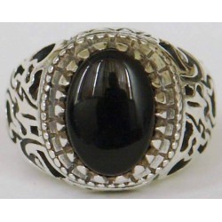 Iran Islamic Hadith Imam "Ali Stands with Truth" on Both Ring Sides Natural Onyx Black Agate Sterling Silver 925 Ring
