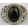 Iran Islamic Hadith Imam "Ali Stands with Truth" on Both Ring Sides Natural Onyx Black Agate Sterling Silver 925 Ring