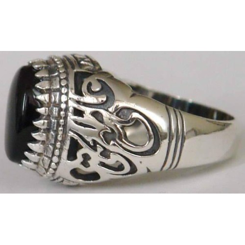 Iran Islamic Hadith Imam "Ali Stands with Truth" on Both Ring Sides Natural Onyx Black Agate Sterling Silver 925 Ring Iran Islamic Hadith Imam "Ali Stands with Truth" on Both Ring Sides Natural Onyx Black Agate Sterling Silver 925 Ring