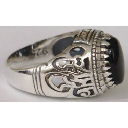 Iran Islamic Hadith Imam "Ali Stands with Truth" on Both Ring Sides Natural Onyx Black Agate Sterling Silver 925 Ring