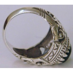 Iran Islamic Hadith Imam "Ali Stands with Truth" on Both Ring Sides Natural Onyx Black Agate Sterling Silver 925 Ring