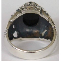 Iran Islamic Hadith Imam "Ali Stands with Truth" on Both Ring Sides Natural Onyx Black Agate Sterling Silver 925 Ring