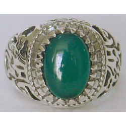 Iran Islamic Hadith Imam "Ali Stands with Truth" on Both Ring Sides Natural Chrysoprase Green Agate Sterling Silver 925 Ring