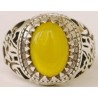 Iran Islamic Hadith Imam "Ali Stands with Truth" on Both Ring Sides Natural Yellow Agate Sterling Silver 925 Ring