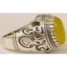 Iran Islamic Hadith Imam "Ali Stands with Truth" on Both Ring Sides Natural Yellow Agate Sterling Silver 925 Ring
