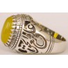Iran Islamic Hadith Imam "Ali Stands with Truth" on Both Ring Sides Natural Yellow Agate Sterling Silver 925 Ring