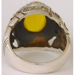 Iran Islamic Hadith Imam "Ali Stands with Truth" on Both Ring Sides Natural Yellow Agate Sterling Silver 925 Ring