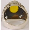 Iran Islamic Hadith Imam "Ali Stands with Truth" on Both Ring Sides Natural Yellow Agate Sterling Silver 925 Ring
