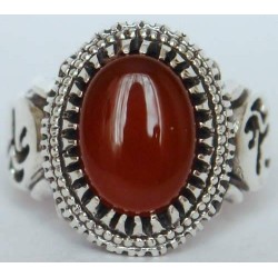 Iran Islam Shia Imam ALI Name on Rings Sides with Natural Agate Aqeeq Aqiq Sterling Silver 925 Ring