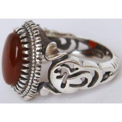 Iran Islam Shia Imam ALI Name on Rings Sides with Natural Agate Aqeeq Aqiq Sterling Silver 925 Ring