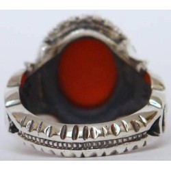 Iran Islam Shia Imam ALI Name on Rings Sides with Natural Agate Aqeeq Aqiq Sterling Silver 925 Ring