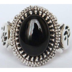 Iran Islam Shia Imam ALI Name on Rings Sides with Natural Onyx Black Agate Aqeeq Sterling Silver 925 Ring