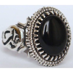 Iran Islam Shia Imam ALI Name on Rings Sides with Natural Onyx Black Agate Aqeeq Sterling Silver 925 Ring