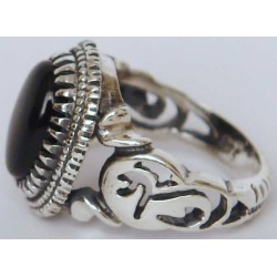 Iran Islam Shia Imam ALI Name on Rings Sides with Natural Onyx Black Agate Aqeeq Sterling Silver 925 Ring