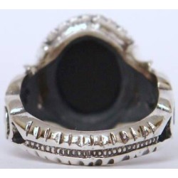 Iran Islam Shia Imam ALI Name on Rings Sides with Natural Onyx Black Agate Aqeeq Sterling Silver 925 Ring