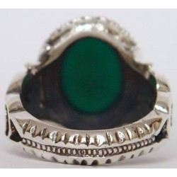 Iran Islam Shia Imam ALI Name on Rings Sides with Natural Chrysoprase Green Agate Aqeeq Sterling Silver 925 Ring