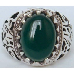 Iran Islamic Hadith Imam "Ali Stands with Truth" on Both Ring Sides Natural Chrysoprase Green Agate Sterling Silver 925 Ring