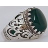 Iran Islamic Hadith Imam "Ali Stands with Truth" on Both Ring Sides Natural Chrysoprase Green Agate Sterling Silver 925 Ring
