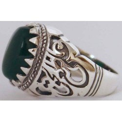 Iran Islamic Hadith Imam "Ali Stands with Truth" on Both Ring Sides Natural Chrysoprase Green Agate Sterling Silver 925 Ring